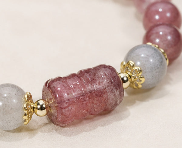 Pink & Gray Crystal Beaded Bracelet