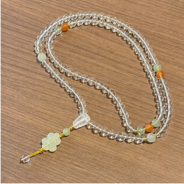 Clear Crystal Beaded Necklace with Jade Pendant