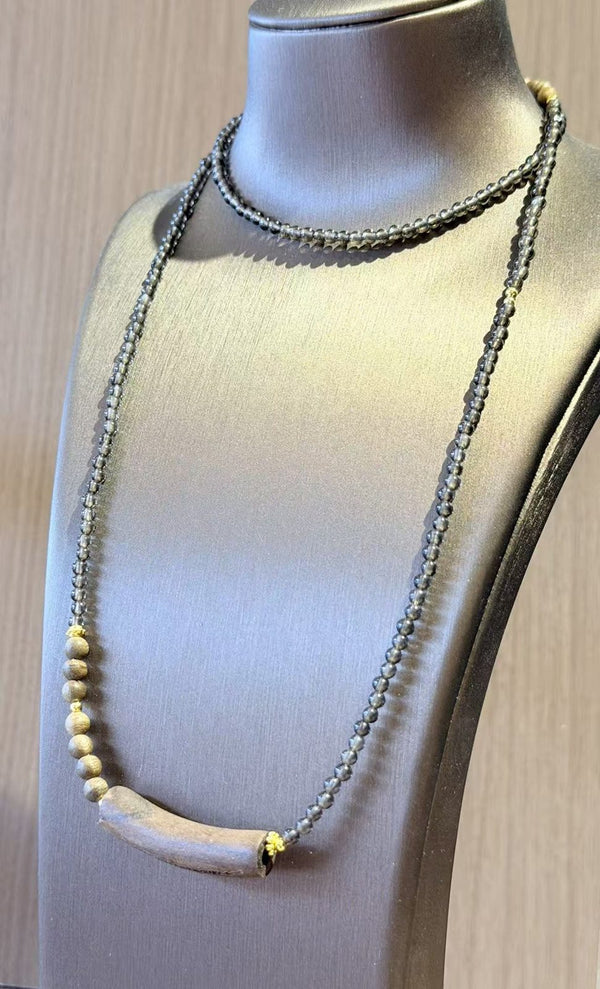 Black Beaded Wood Pendant Necklace