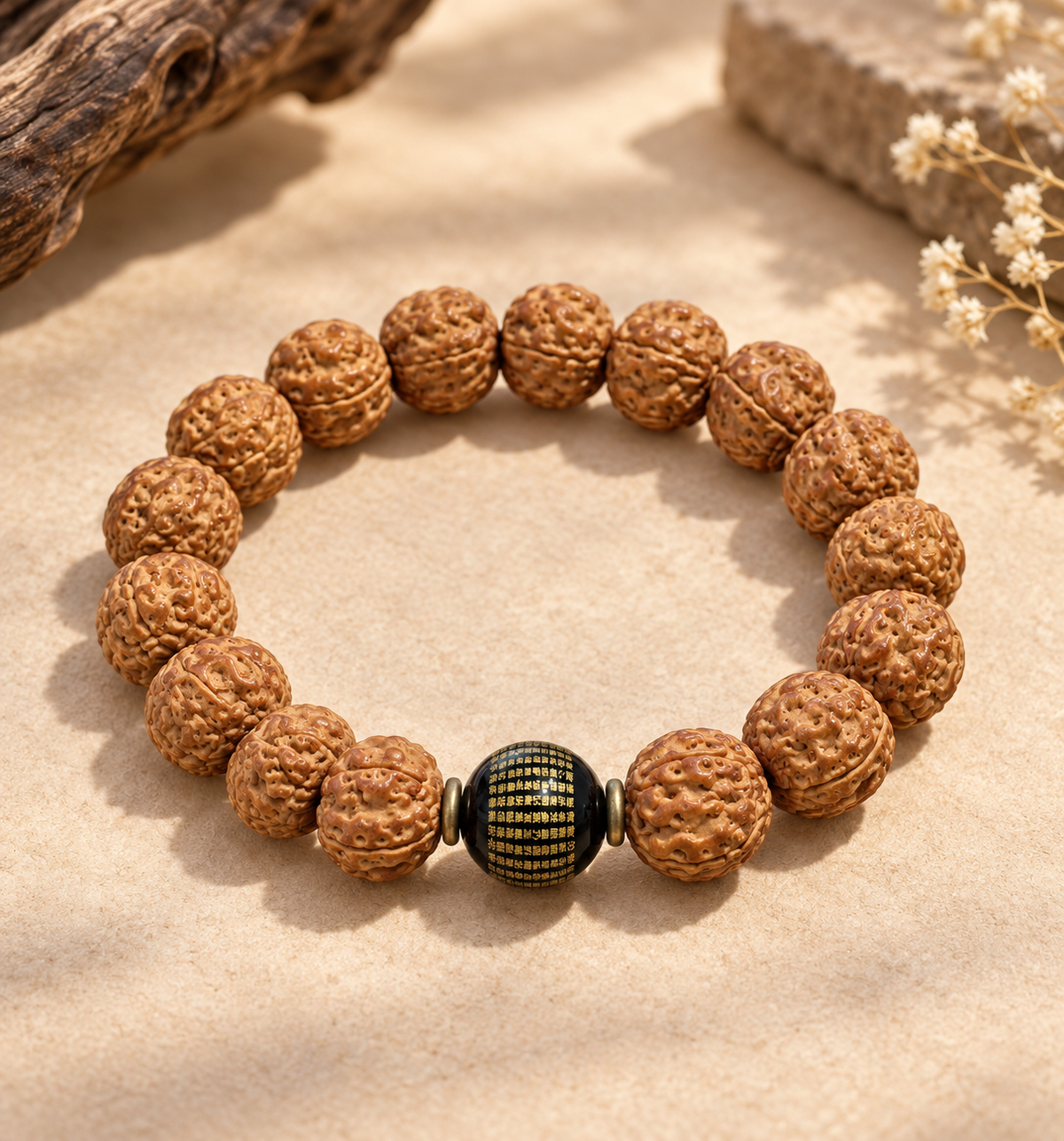 Vajra Bodhi and Black Agate Bracelet - product photo