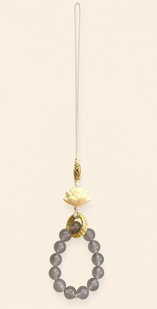 Gray Agate Lotus Beaded Bracelet