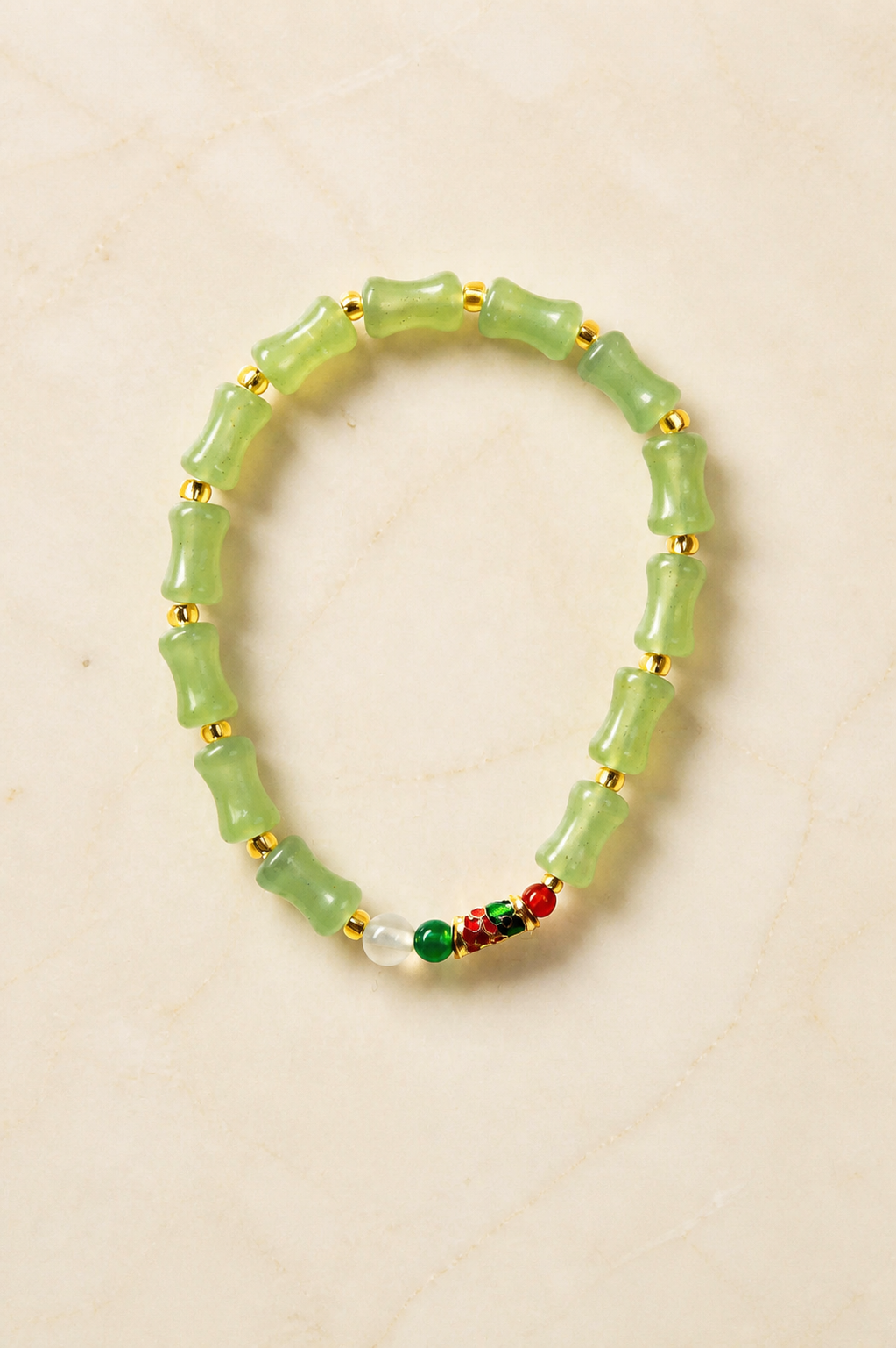 Lucky Koi tri-color agate bracelet on ivory stone