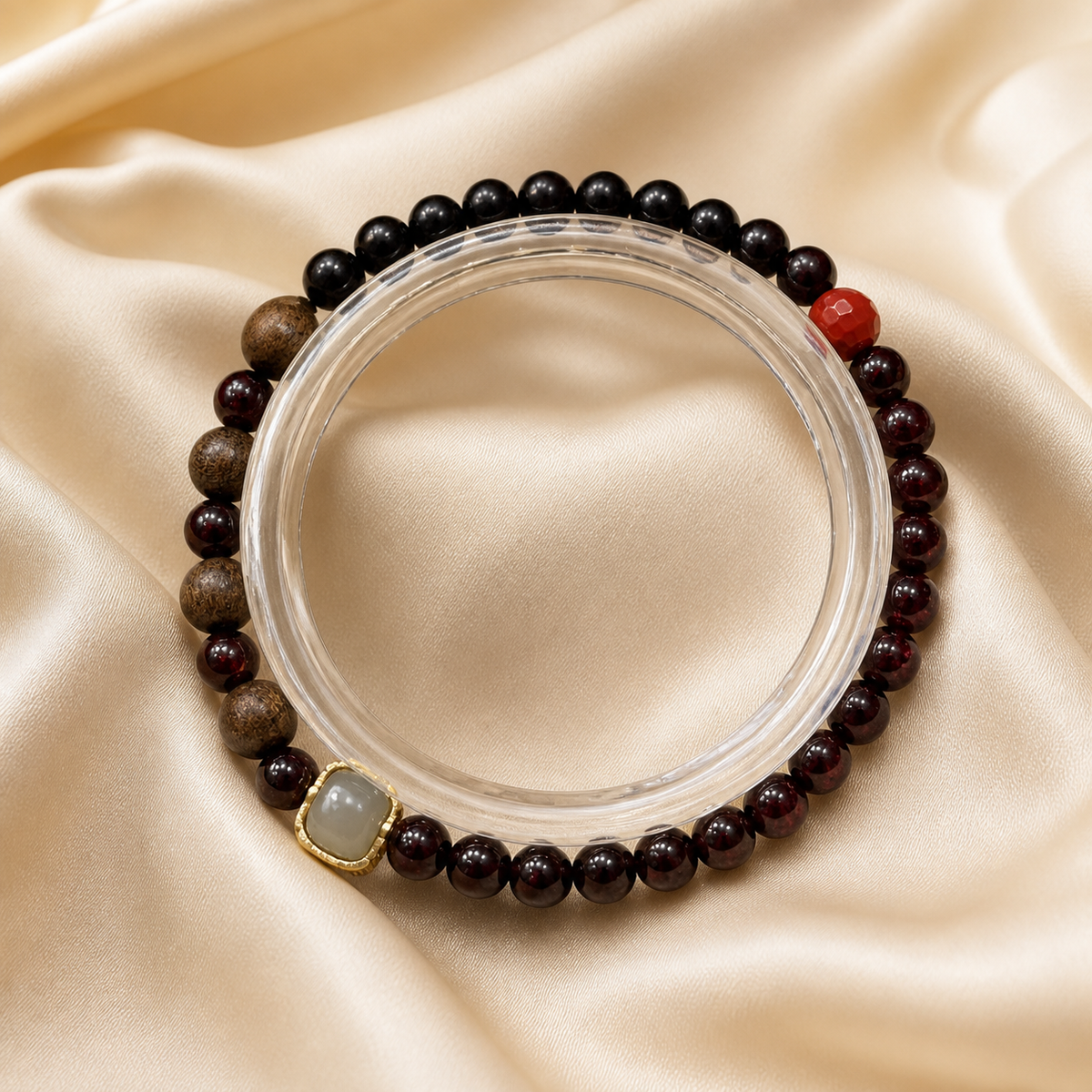 Black & Garnet Beaded Bracelet | Style XYZT0532
