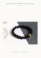 Black Obsidian Beaded Bracelet with Gold Charm — product detail