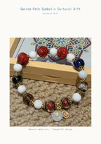 Multicolor Beaded Bracelet with Carved Red Accents — product detail