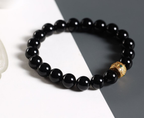 Black Obsidian Beaded Bracelet with Gold Charm — alternate angle