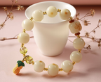 White Jade Beaded Bracelet with Pineapple Charm — alternate angle