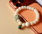 White Beaded Bracelet with Green Woven Accent — alternate angle