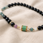 Black Beaded Bracelet with Multicolor Accents - 02-center-detail