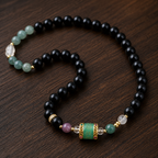 Black Beaded Bracelet with Multicolor Accents - 05-scurve-wood