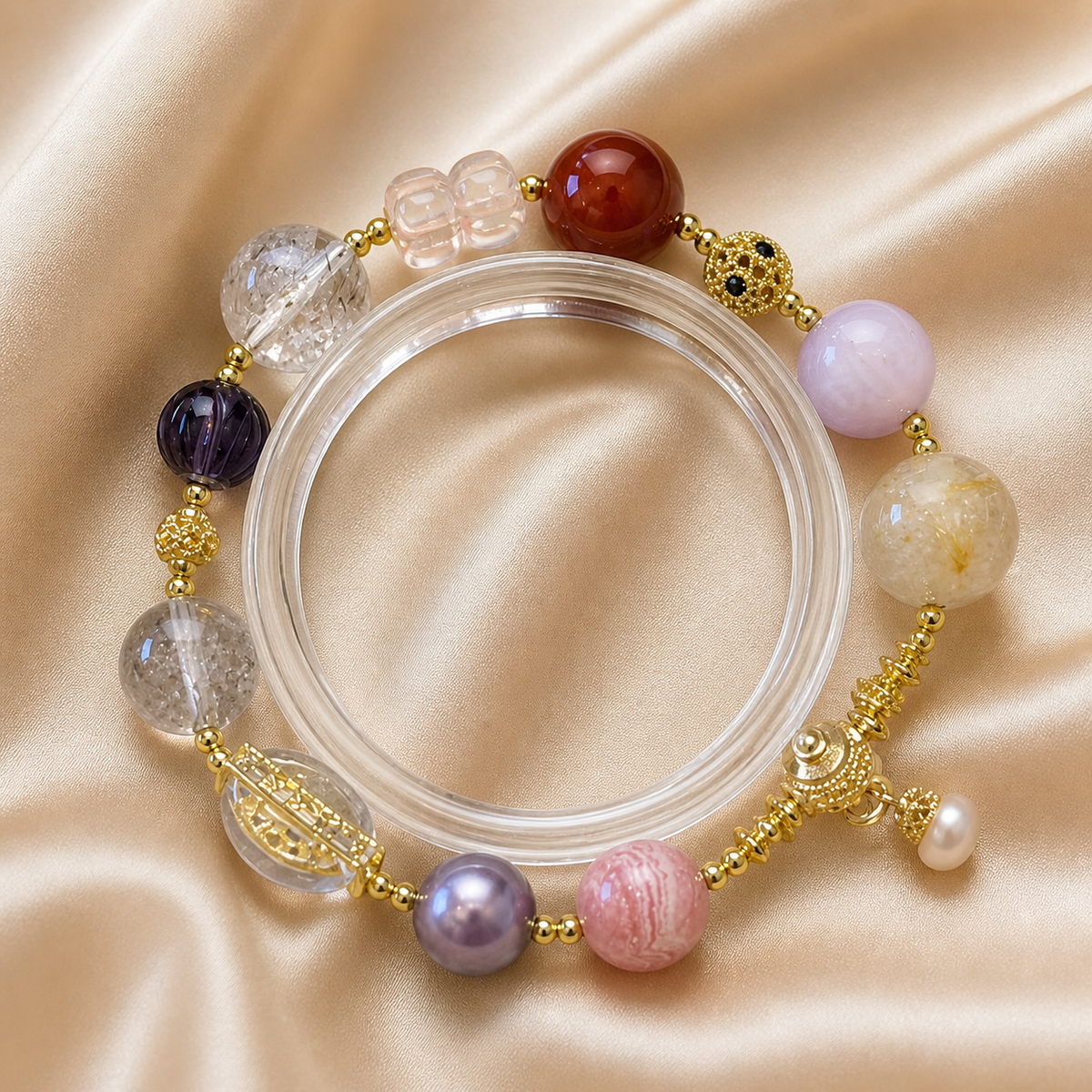 Multicolor Crystal Beaded Bracelet - GPT flat lay