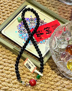 Black Beaded Mala with Red Carved Accent — product image 5