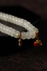 Triple Harmony Green Jade Bamboo Bracelet
