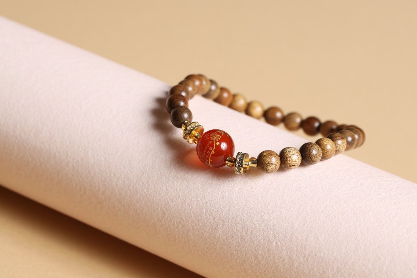 Golden Nanmu Wood Blessing Bracelet - SCNM0058