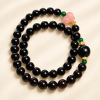 Black Beaded Bracelet with Green & Pink Accents | Style XYZT0756 - product image 1