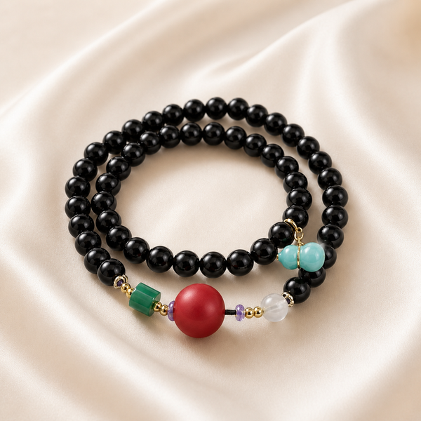 Black Beaded Bracelet with Multicolor Charms | Style XYZT0757