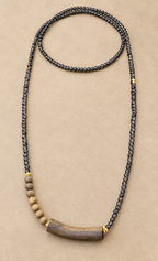 Black Beaded Wood Pendant Necklace - product image 1