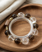 Clear Crystal and Wood Beaded Bracelet