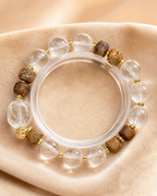 Clear Crystal and Wood Beaded Bracelet