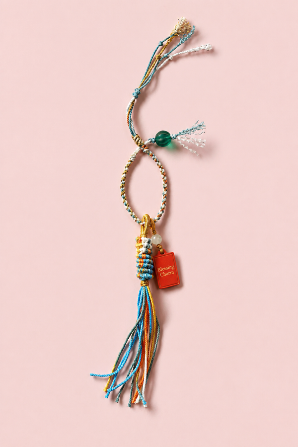 Colorful Woven Tassel Charm with Red Tag