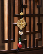 Chinese cultural hanging ornament with Buddha medallion and gemstone beads