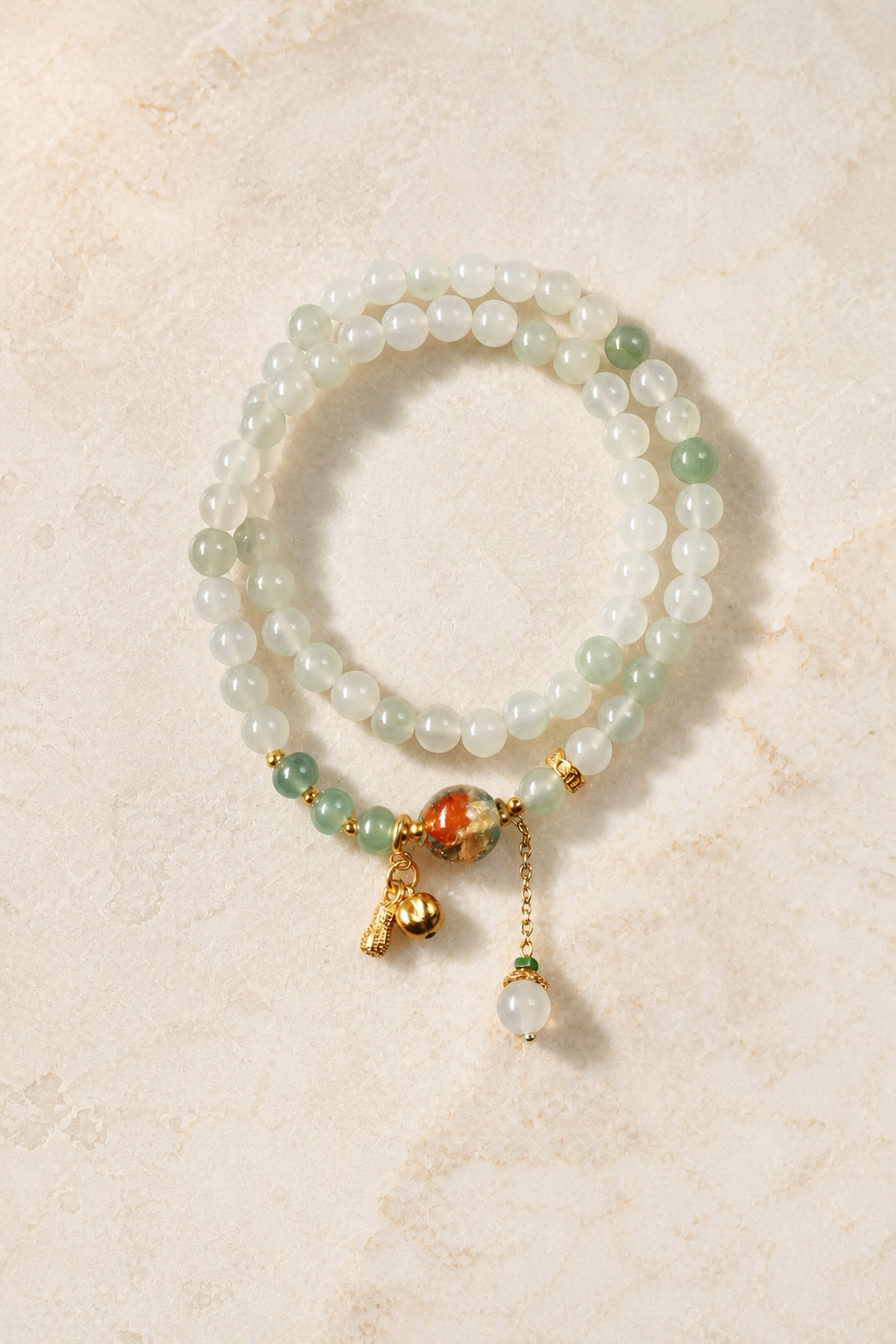 Dunhuang green jade multi-loop bracelet