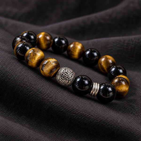 Tiger Eye & Obsidian Beaded Bracelet