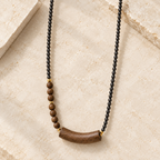 Black Beaded Wood Pendant Necklace - studio image