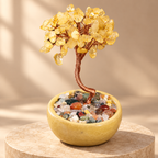 Golden crystal fortune tree ornament on display pedestal