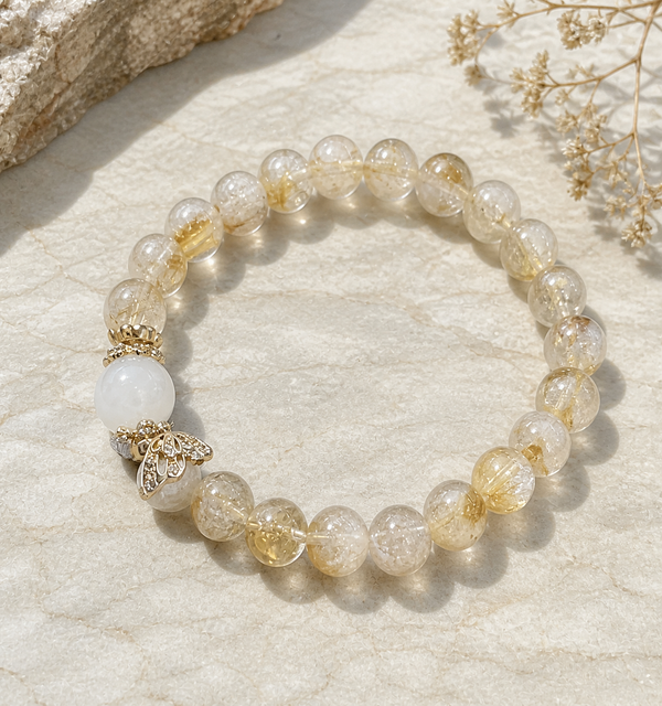Golden Rutile & Clear Quartz Beaded Bracelet