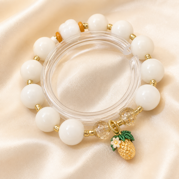 White Bead Pineapple Charm Bracelet | Style SCPTG0013