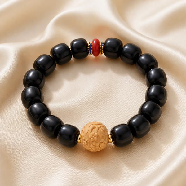 Blackwood Beaded Bracelet with Carved Wood Charm