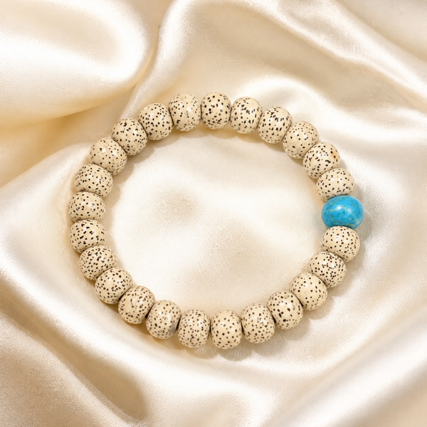 Golden Xingyue Bodhi Seed Bracelet with Blue Accent