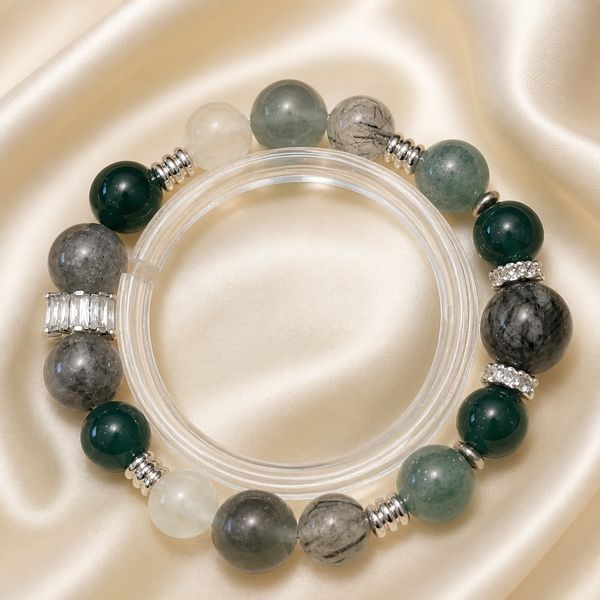 Green & Gray Crystal Beaded Bracelet