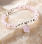 Rose quartz flower charm bracelet macro detail